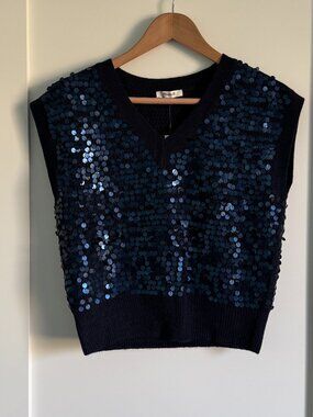 Madewell sequin knit vest Navy Blue size XS NWT